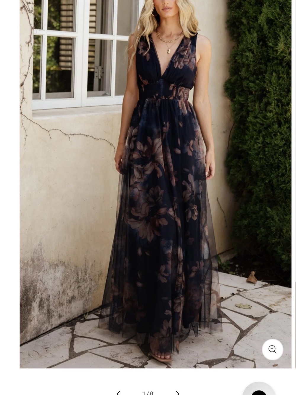 Baltic Born Sleeveless V-Neck Floral Mesh Maxi Dress - Black Floral